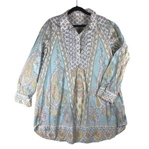 floral button‎ down tunic soft surroundings tabitha M cotton paisley cottagecore
